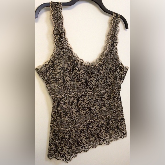 Josie Natori Black tan lace cami sleeveless top size large - Picture 2 of 6